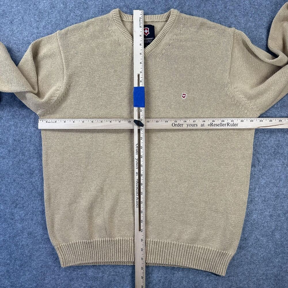 Victorinox Sweater Mens XL Beige Cotton V Neck Knit Long Sleeve Logo Swiss Army - Picture 4 of 7